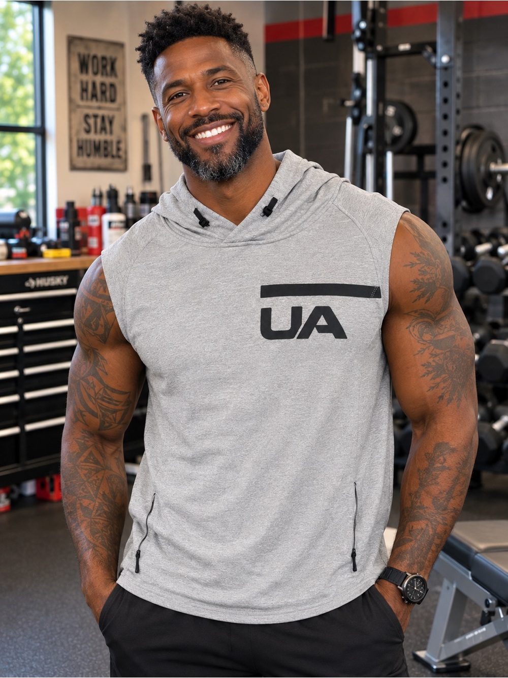 Under Armour Men's Light Gray Sleeveless Hoodie with UA Logo